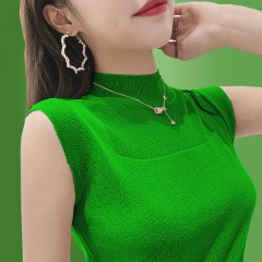 秋冬季上衣女半高領背心女外穿針織內(nèi)搭洋氣打底衫薄毛衣無袖T恤